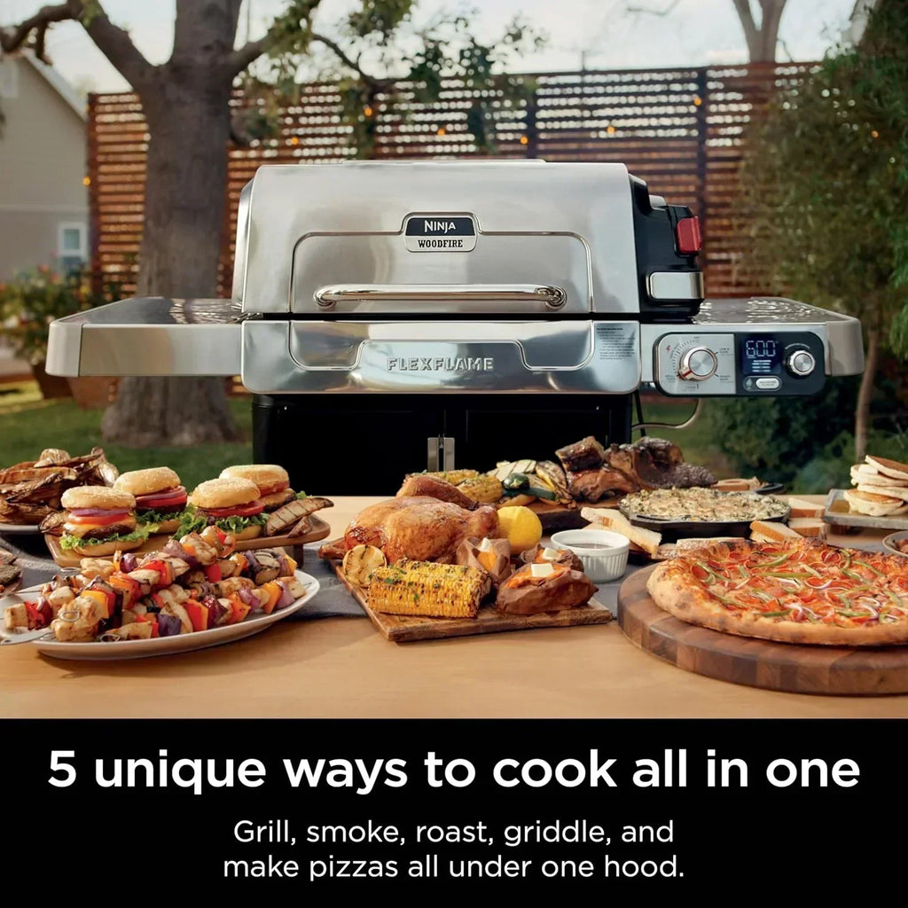 Ninja FlexFlame Grill and Smoker Electric Propane Grill Roaster BBQ Grill 5-in-1 Cooking System