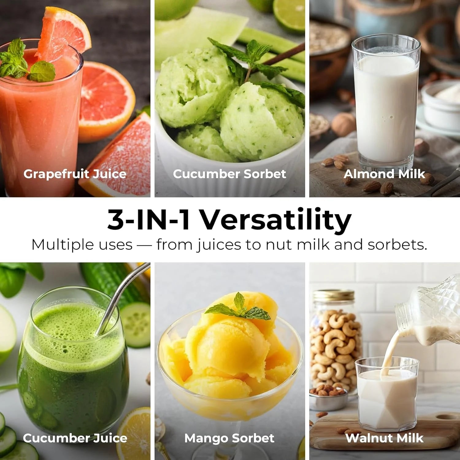 EanOruus Juicer Machines, 3 in 1 Cold Press Juicer with Extra Large Chute 100 oz Large Capacity