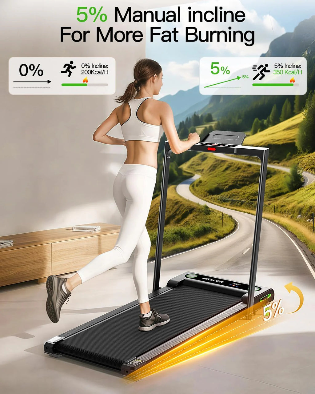 Akluer Inclined Home Treadmill 2.5 HP Small Under-Desk Treadmill with Remote Control and LED Display