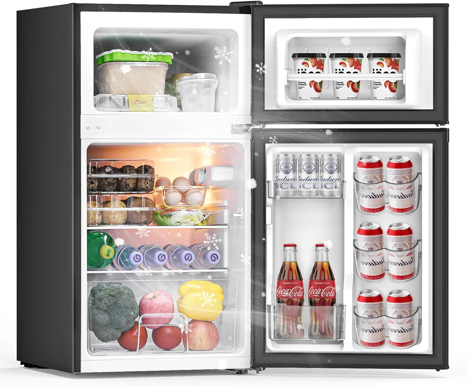 3.2 Cu Ft Mini Fridge with Freezer - Energy Efficient, Double Door Upright Freezer for Bedroom