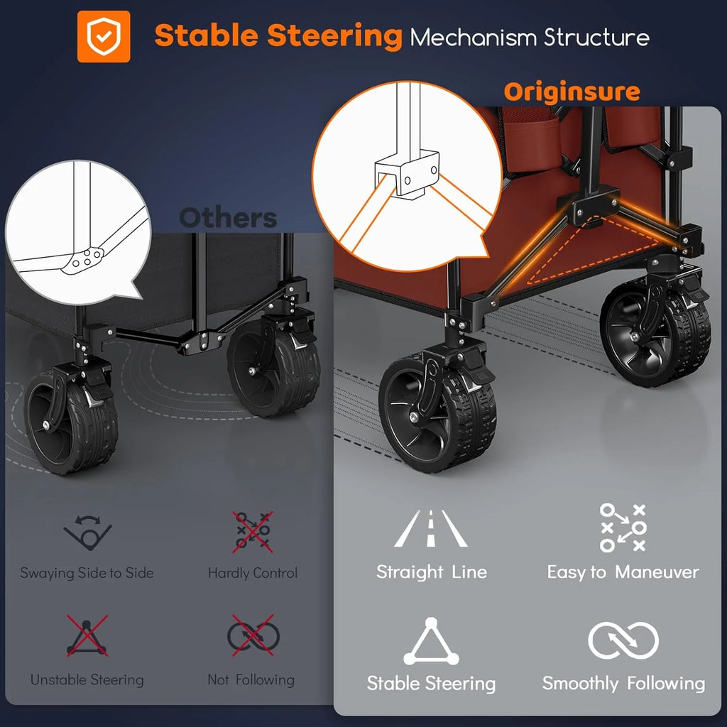 38 long foldable four-wheel stroller, foldable, 460 lb capacity, 220 liter heavy-duty folding beach stroller with large all-terrain tires