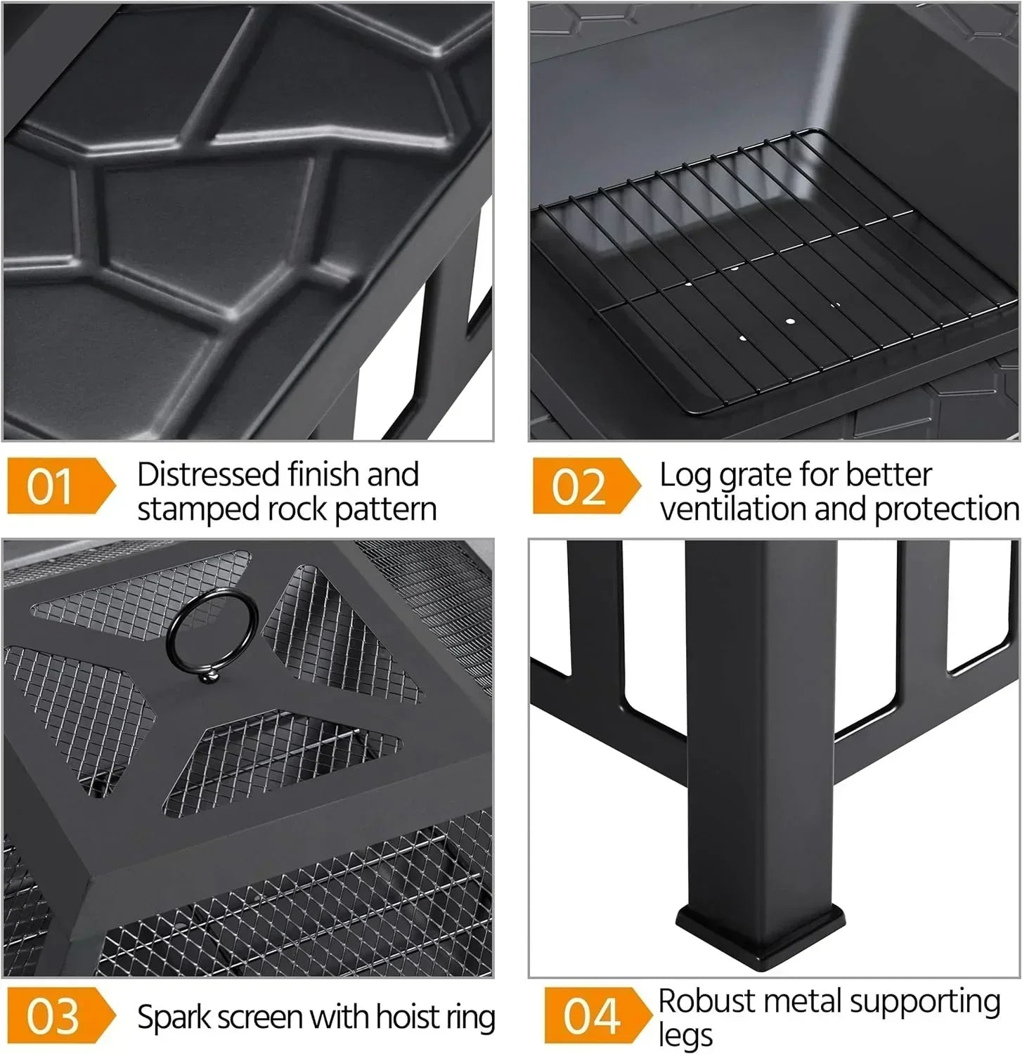 Yaheetech Multifunctional Fire Pit Table Square Metal Firepit Stove Backyard Patio Garden Fireplace