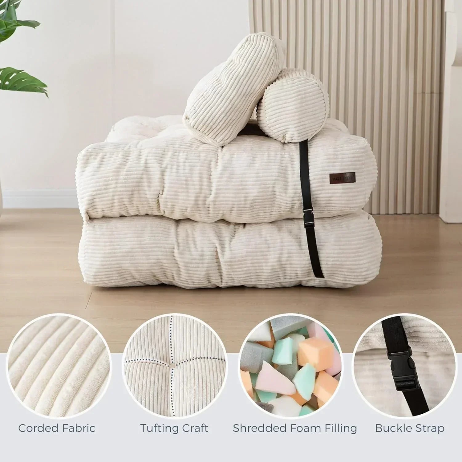 MAXYOYO Folding Sofa Bed Convertible Sleeper Chair with Pillow Foldable Mattress with Back Support