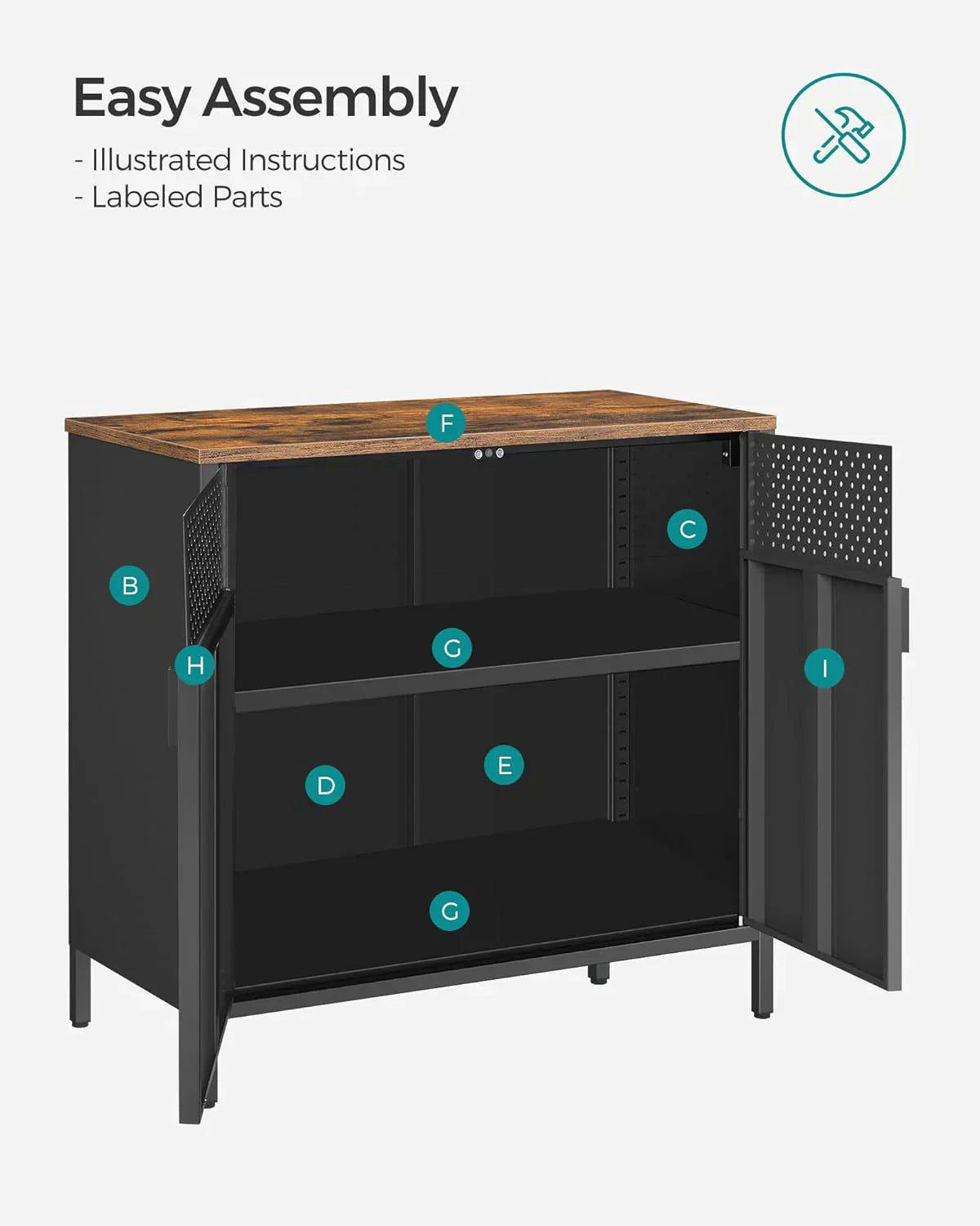 SONGMICS Storage Cabinet Metal Cabinet Sideboard with 2 Doors 15.7 x 31.5 x 29.9 inches