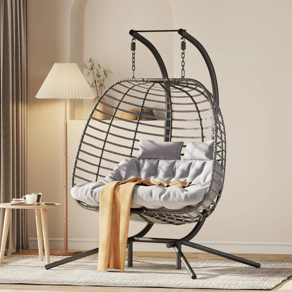 HWB Hanging Egg Chair Patio Wicker Hammock Egg Swing Chair with Cushion for Bedroom