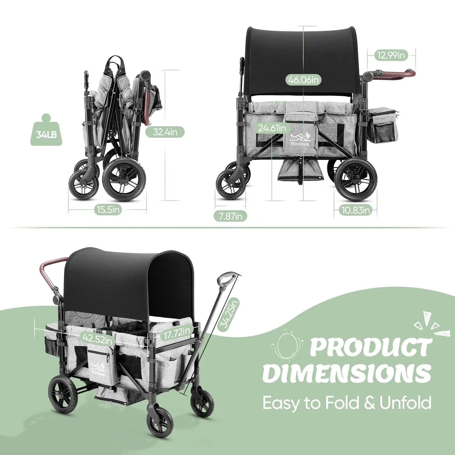 Wagon Stroller for 2 Kids Premium Wagon for Kids with Removable Canopy Snack Tray