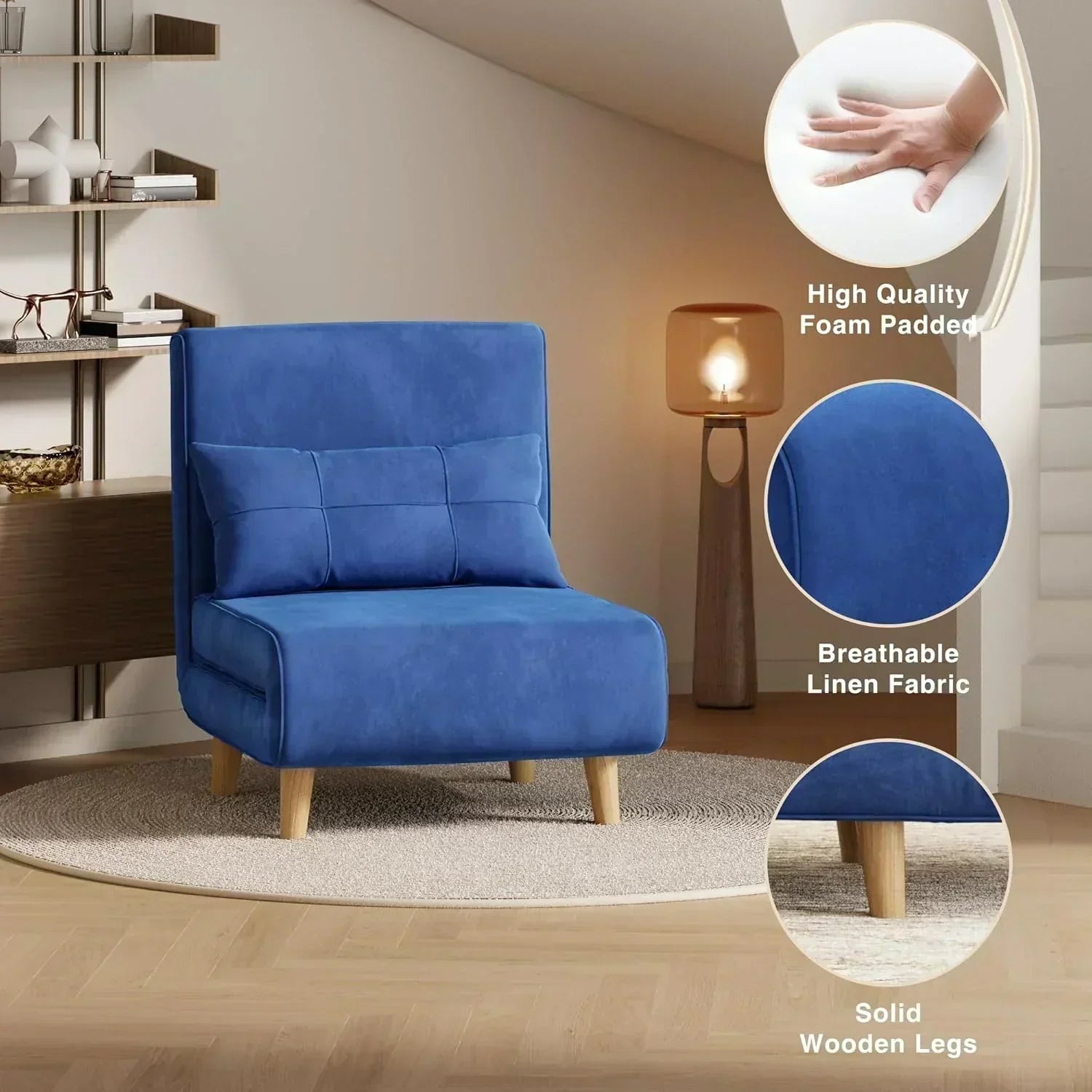 3-in-1 sleeper chair bed convertible chair bed futon sofa with adjustable backrest
