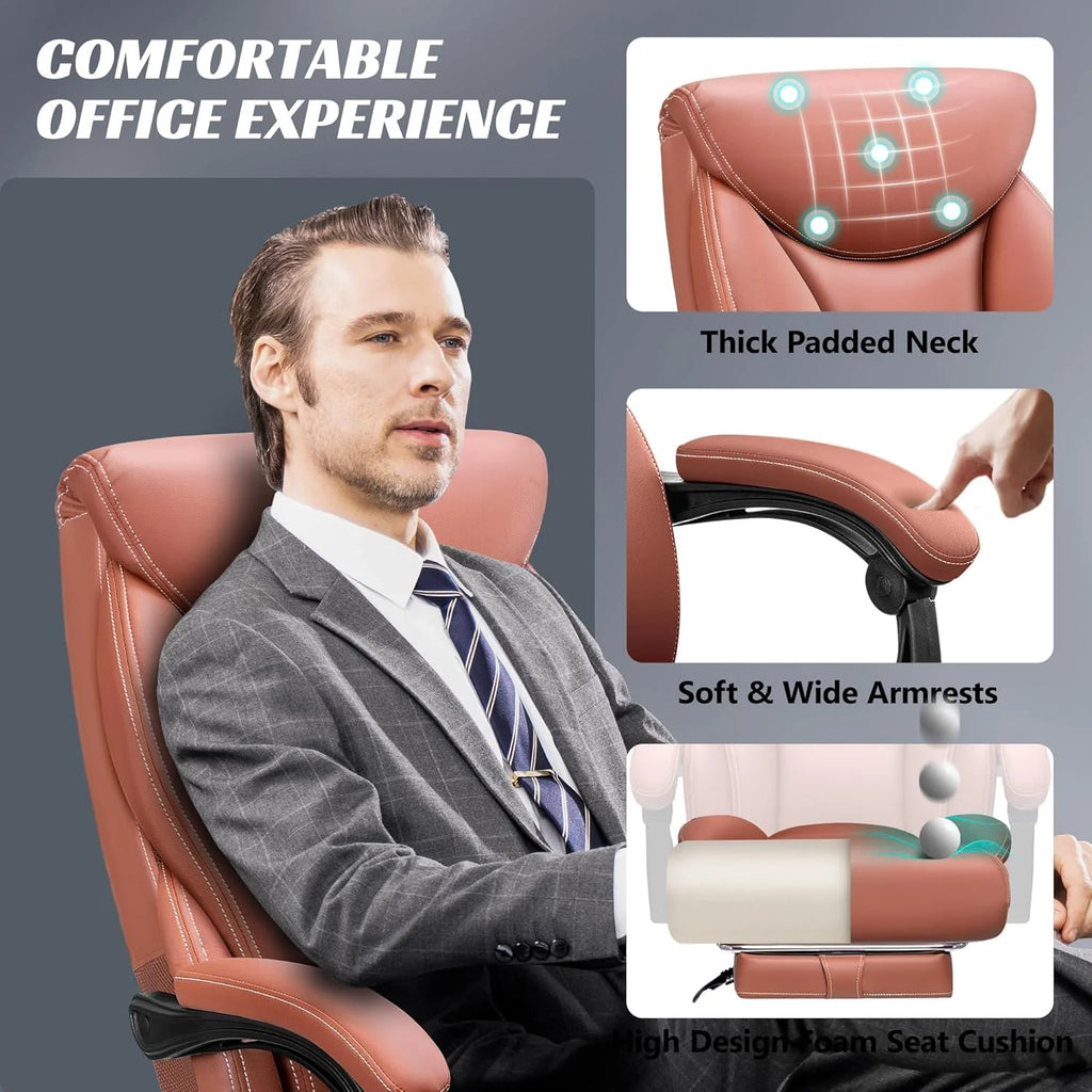 Office Chair Large High-Foot Computer Desk Chair, Breathable Leather Chair Lumbar Support Rotating Computer Chair
