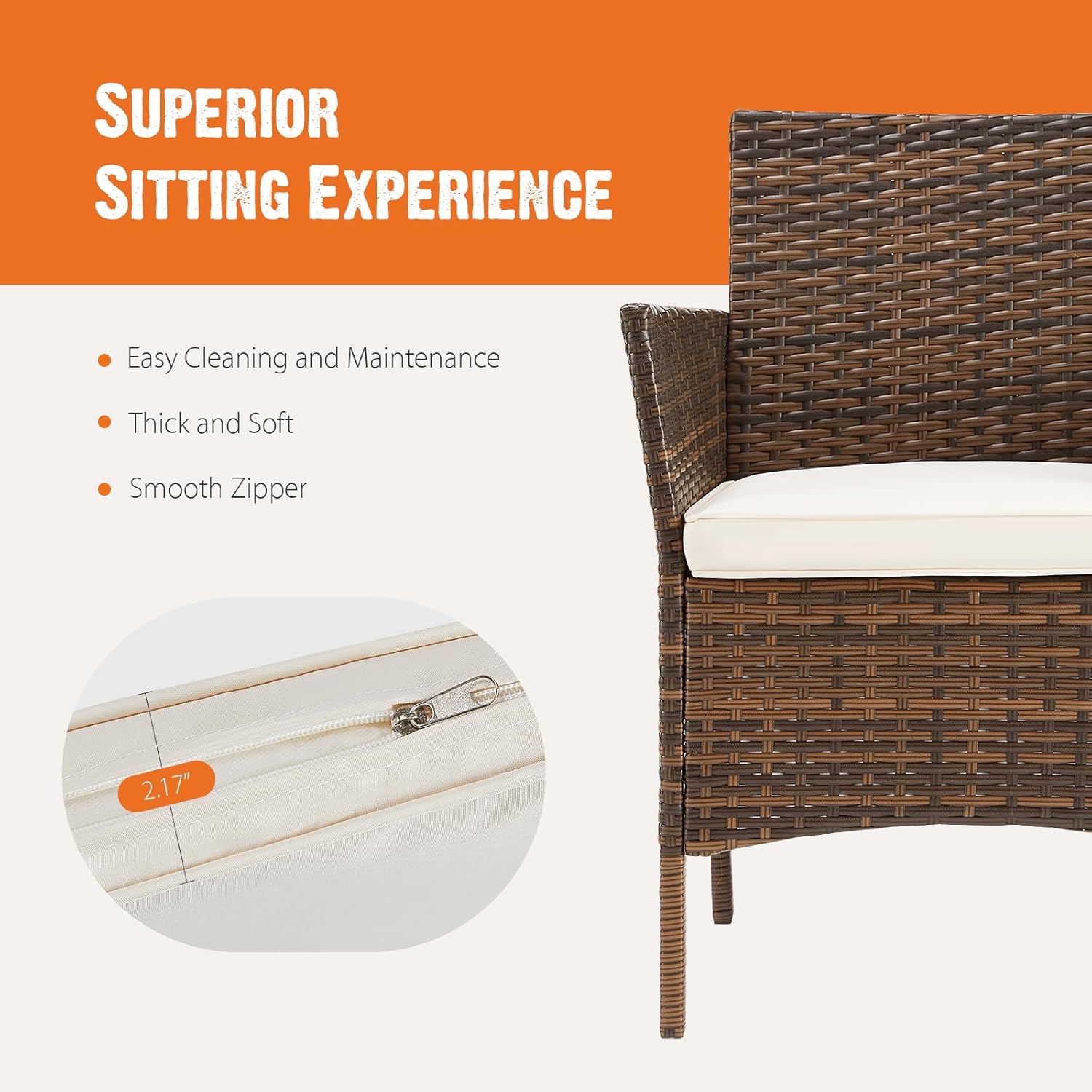 Sweetcripy Patio Furniture Set 3 Pieces Outdoor Furniture with Soft Cushion and Glass Table