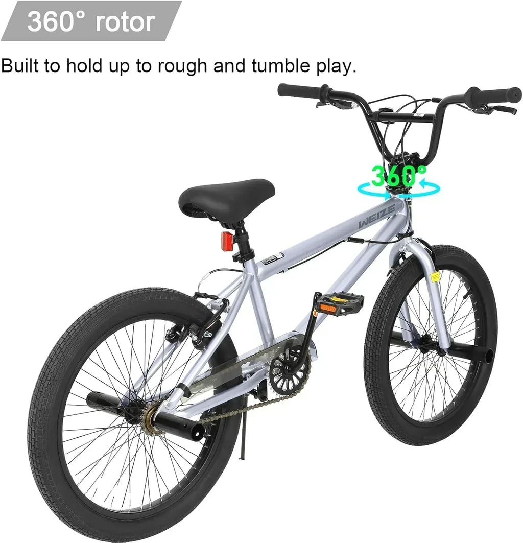 WEIZE Freestyle BMX Bicycle 20 Inch Stunt Bike for Kids and Adults Men and Women High Strength