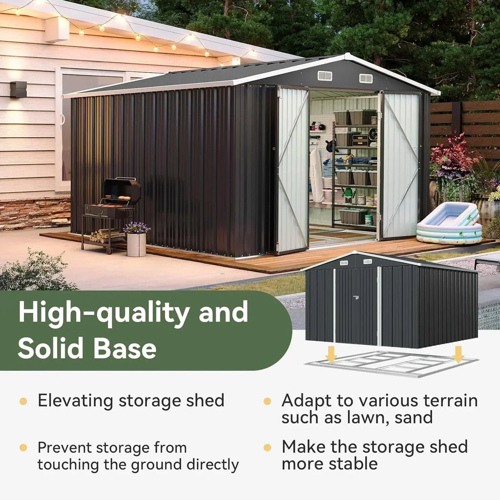 Aoxun 12x10 FT Shed Metal Outdoor Waterproof Storage Shed Steel Utility Garden Tool Shed