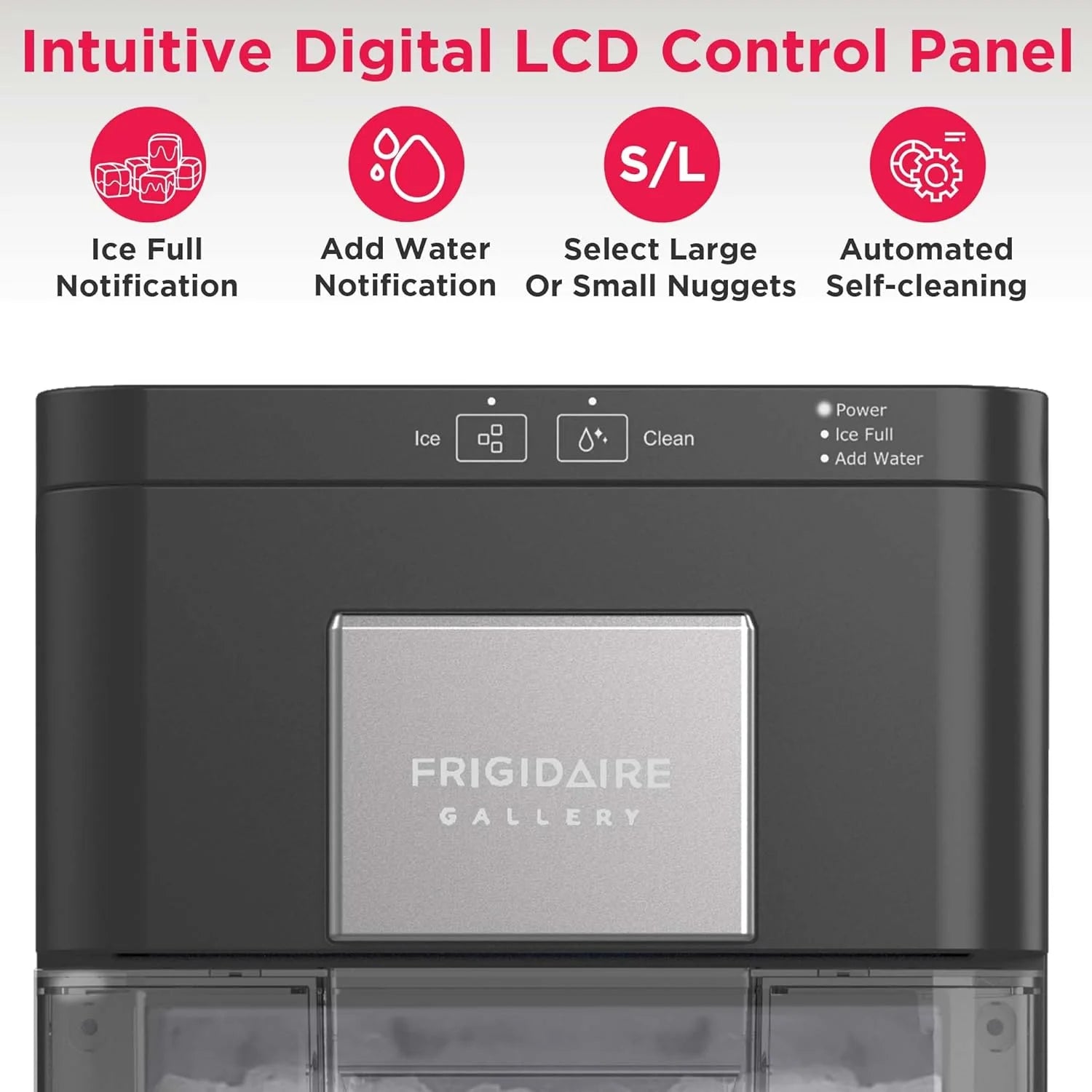 FRIGIDAIRE Gallery Countertop Crunchy Chewable Nugget Ice Maker, 44lbs per Day, Auto Self Cleaning, 2.0 Gen, Black