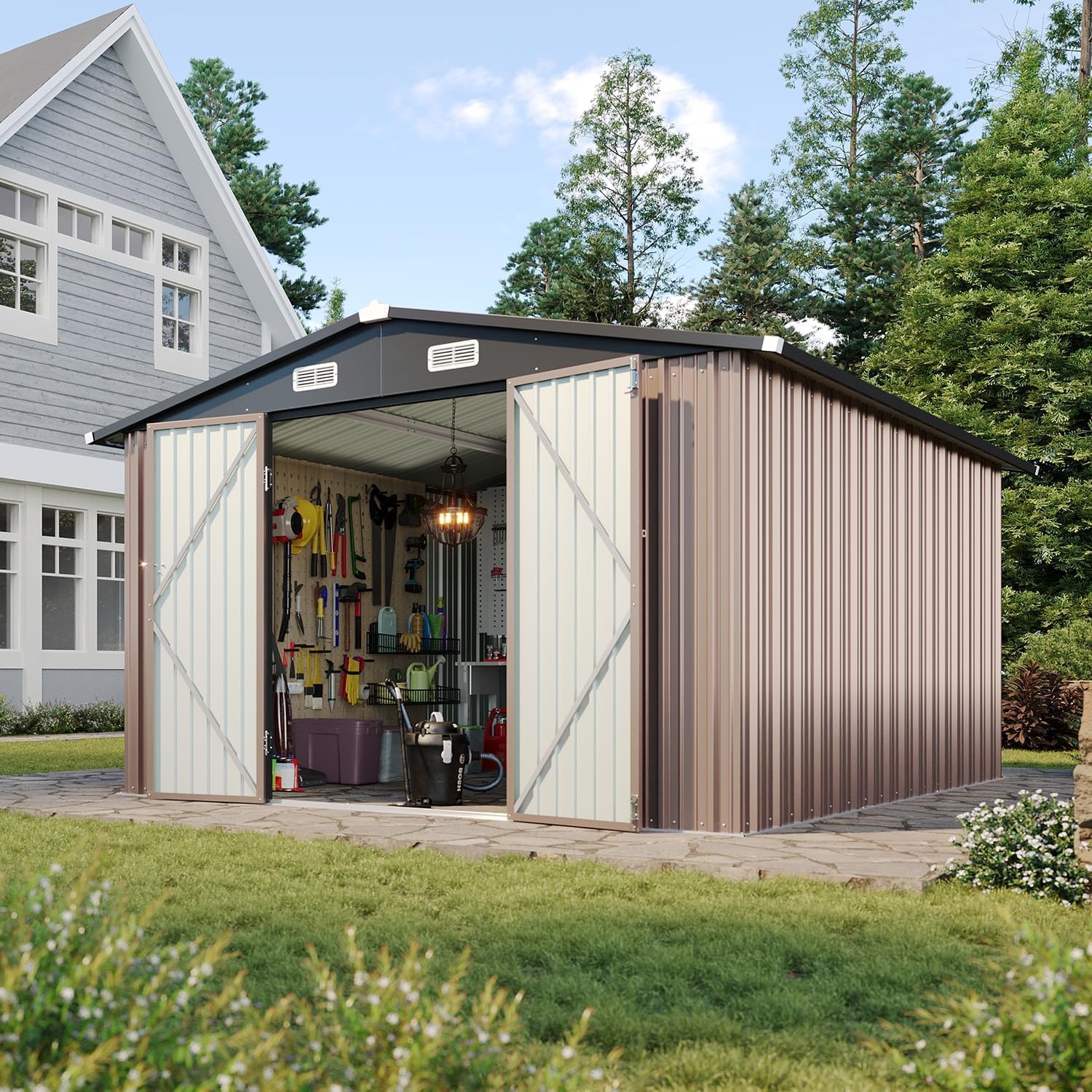 Aoxun 6.2x4 FT Shed Outdoor Storage Shed Metal Garden Shed Sloping Roof Tool Shed Bike Shed