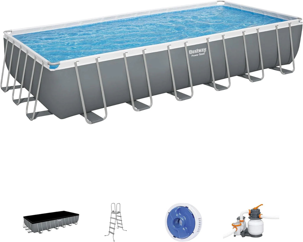 Power Steel 14' x 8'2 x 39.5 Oval Above Ground Pool Set | Includes 530gal Filter Pump, Ladder, ChemConnect Dispener