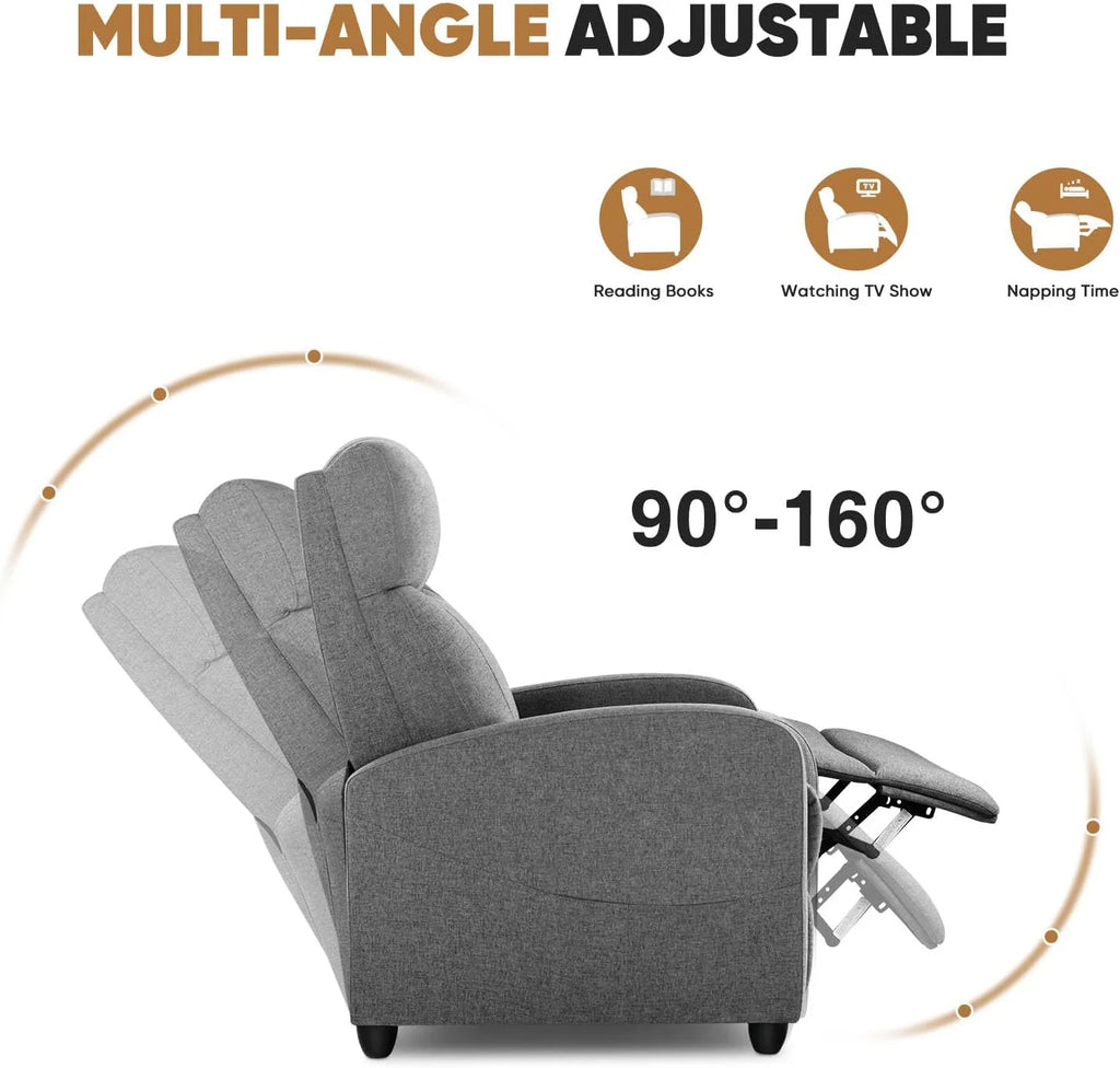 DUMOS Recliner Chair for Adults, Massage Reclining Chair for Living Room, Adjustable Home Theater Seating Single Sofa with Padded Seat Backrest and Footrest, Linen, Grey