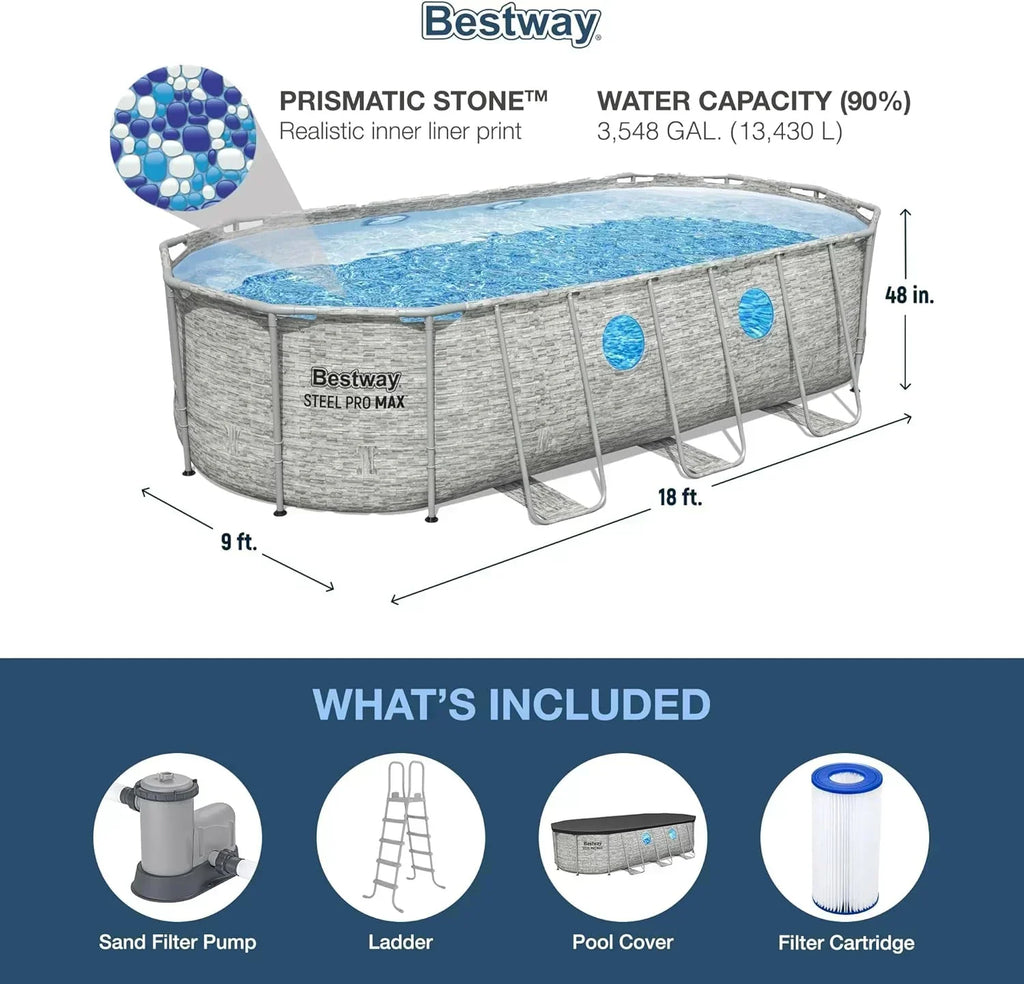 Power Steel Swim Vista Series II 14' x 8' 2 x 39.5 Above Ground Outdoor Swimming Pool Set