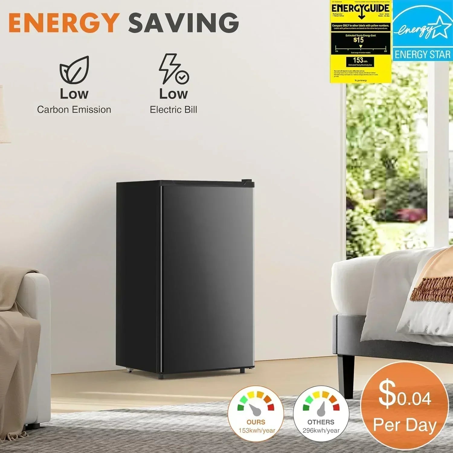 Sweetcrispy 3.2 Cu.Ft Mini Fridge Freezer Small Refrigerator Single Door Adjustable Thermostat