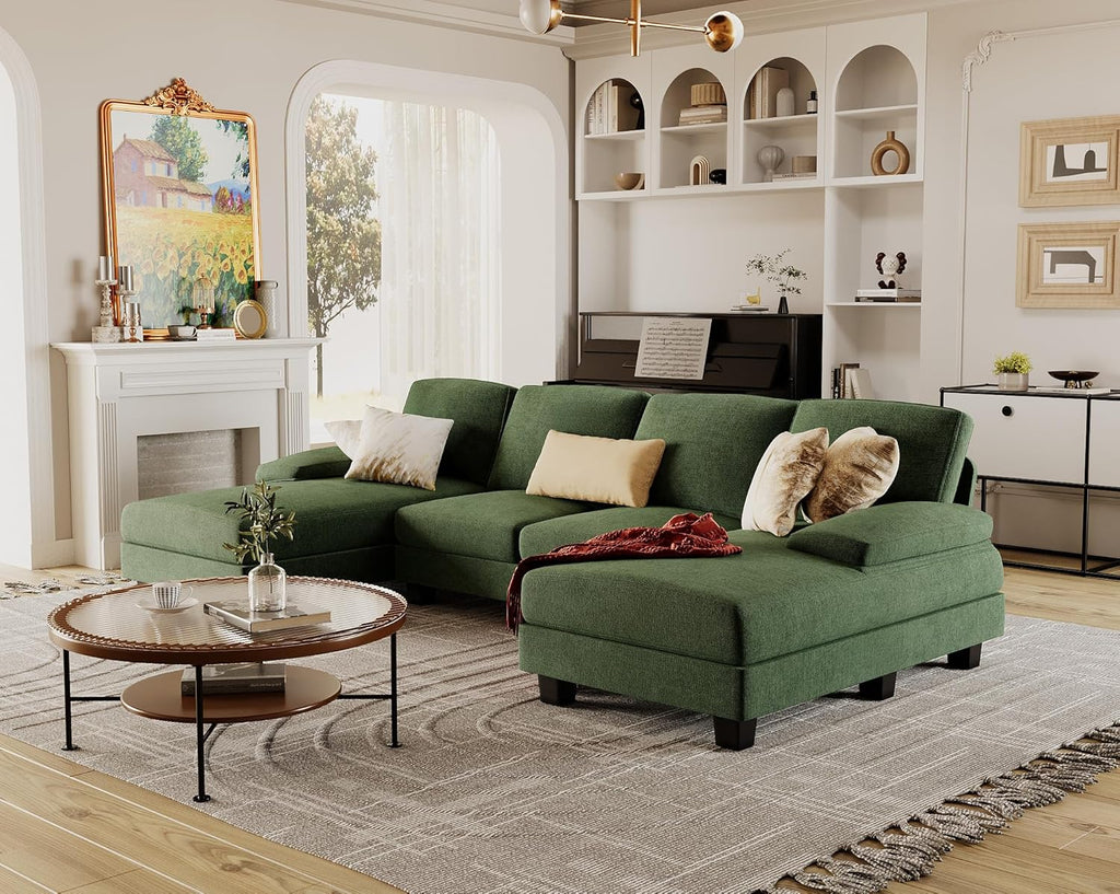 Furmax Sectional Couches for Living Room U-Shaped Sofa Couch Linen Fabric 4 Seat Sofa Set