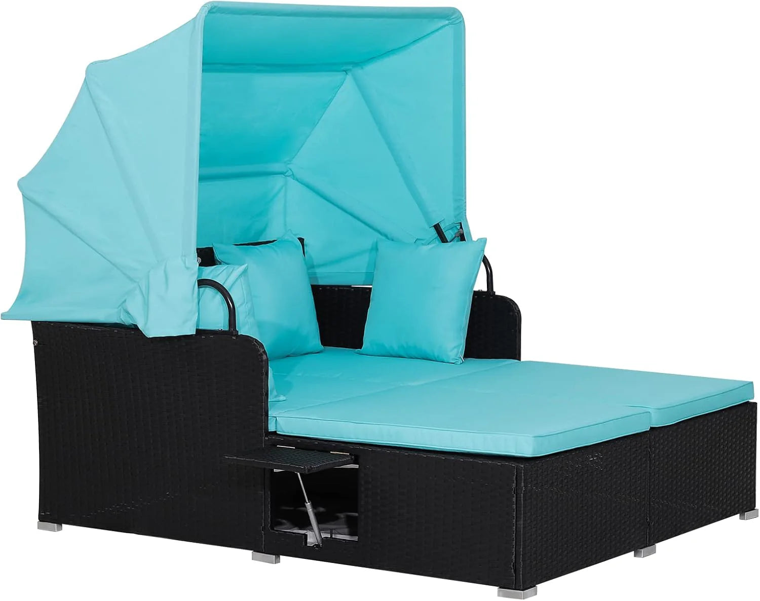 RELAX4LIFE Patio Outdoor Daybed Canopy Wicker Sunbed Cushions Lounge Bed Conversation