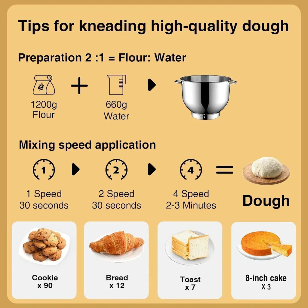 Stand Mixer 6.5 Qt 660W 6-Speed Tilt-Head Food Dough Mixer Kitchen Electric Mixer Stainless Steel