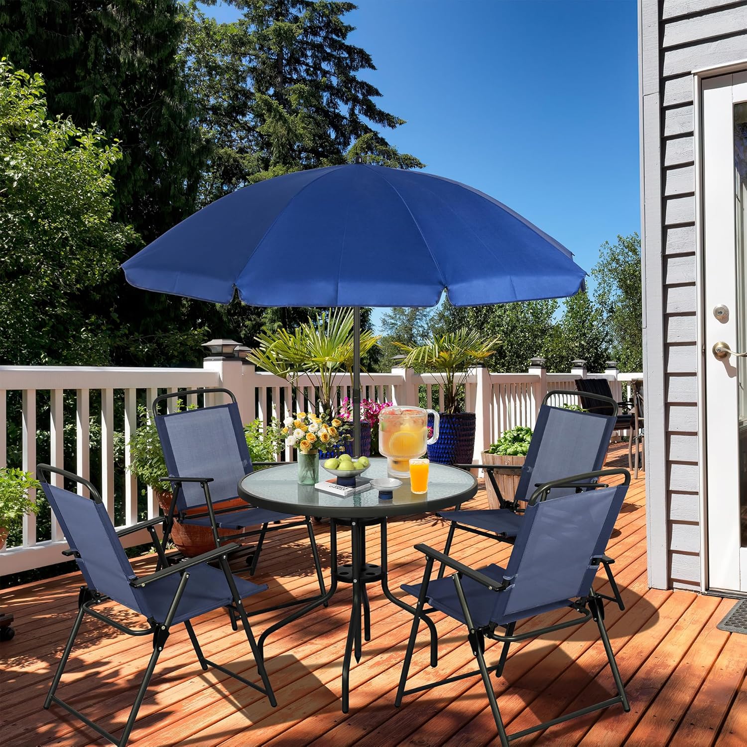 Vongrasig 6 Piece Folding Patio Dining Set Small Metal Outdoor Garden Patio Table and Chair Set