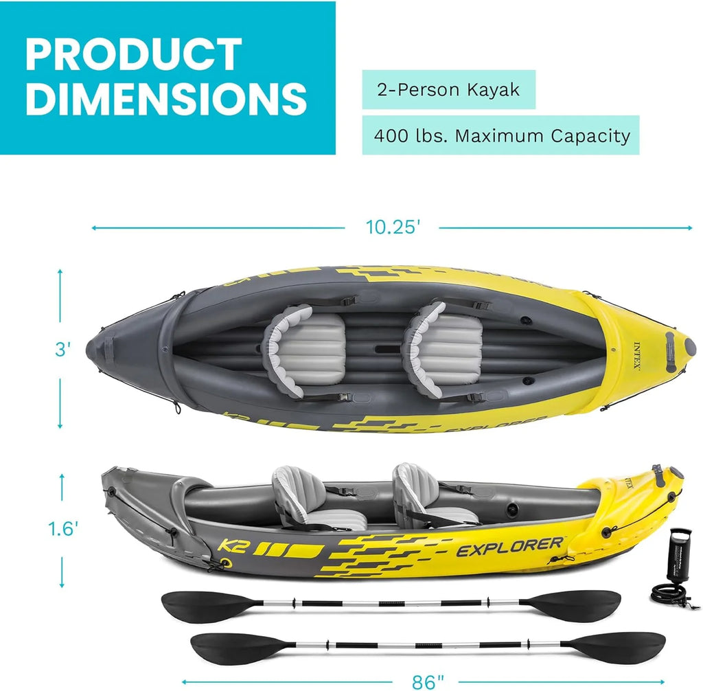 Intex 68307EP Explorer K2 Inflatable Kayak Set: Includes Deluxe 86in Aluminum Oars and High