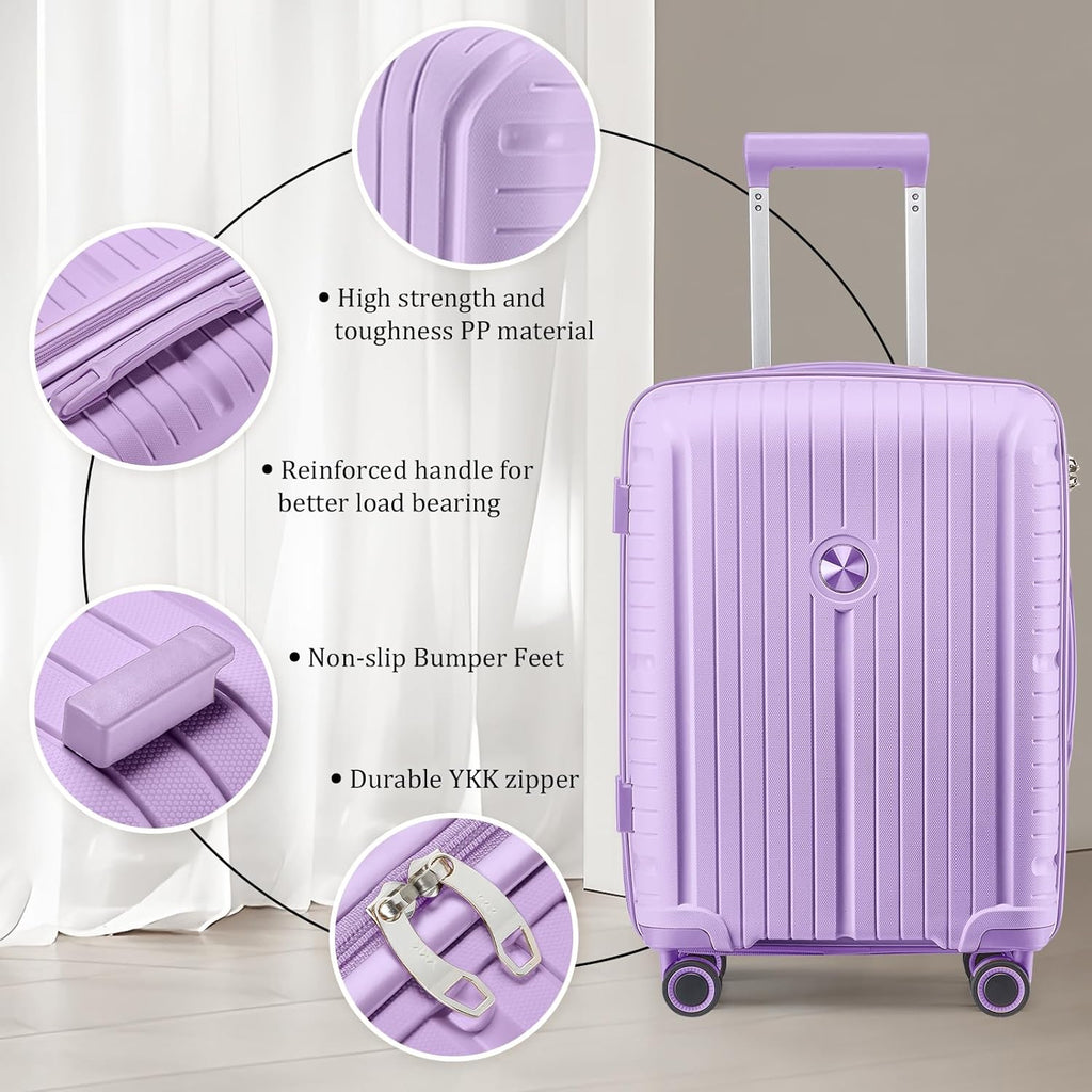 5-piece PP hardshell lightweight travel carry-on luggage set with dual spinner wheels