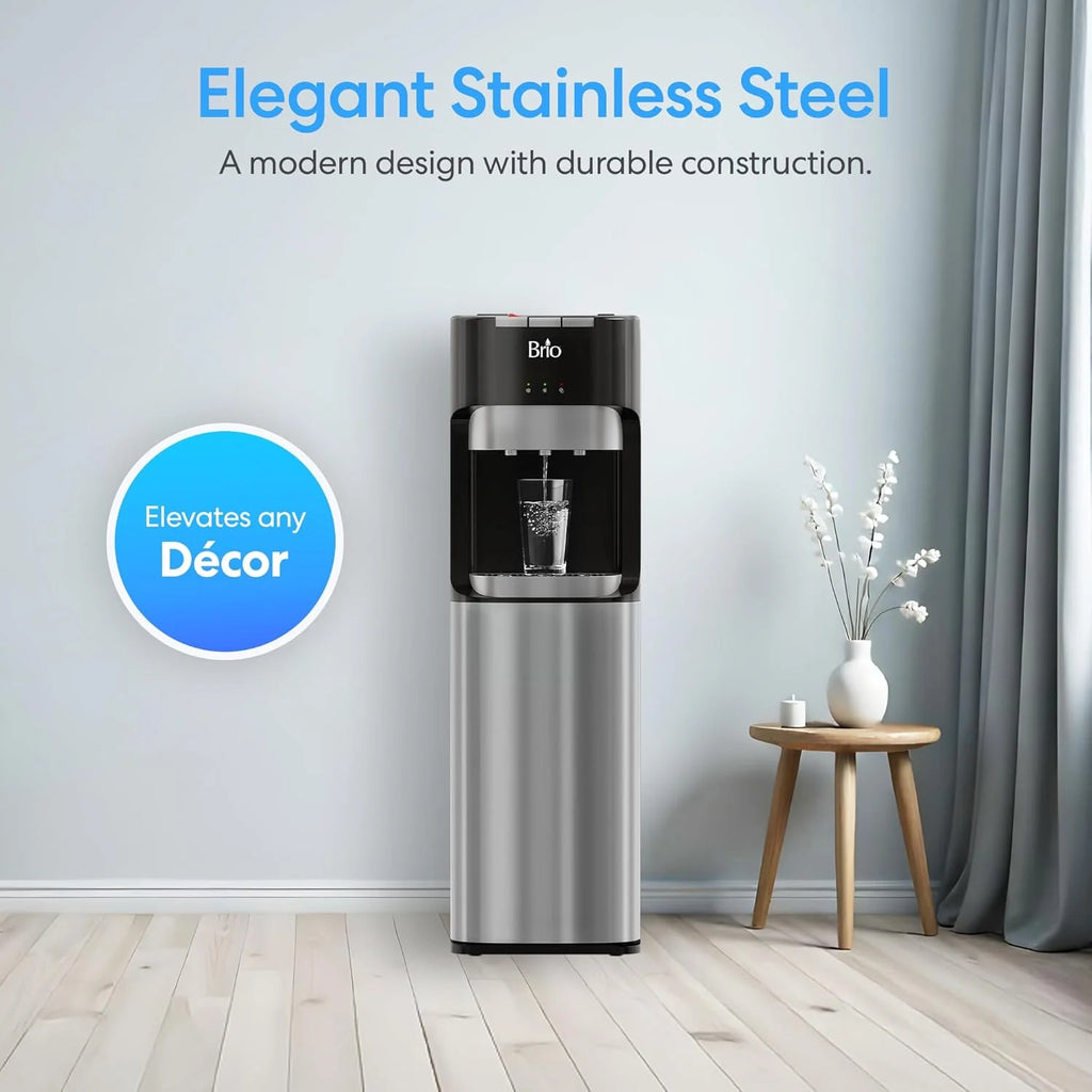 Brio Bottom Loading Water Cooler Dispenser for 5 Gallon Bottles 3 Temperatures with Hot