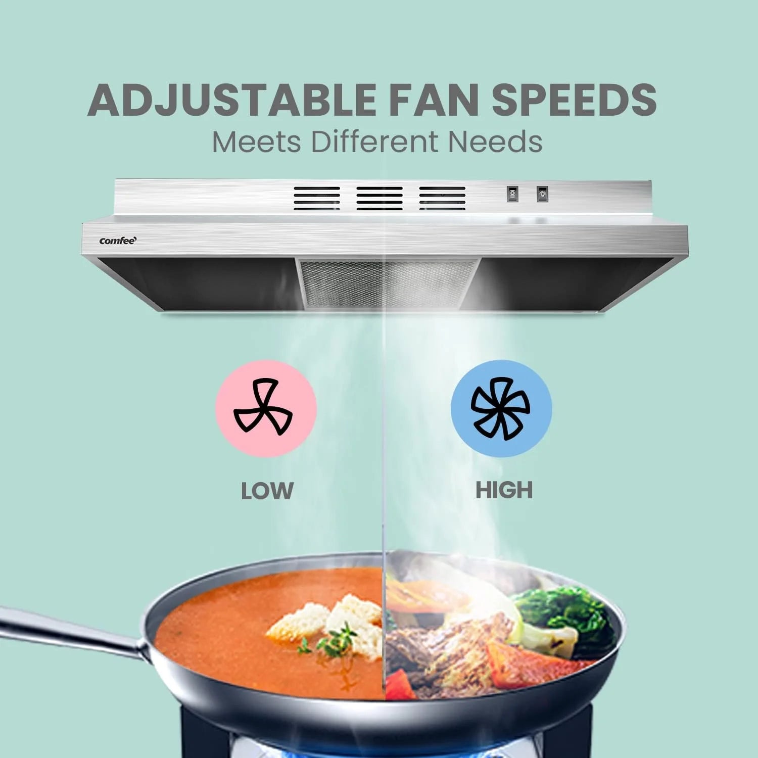 Comfee 30 Under Cabinet Ducted/Ductless Convertible Slim Vent Durable Stainless Steel Kitchen Reusable Filter