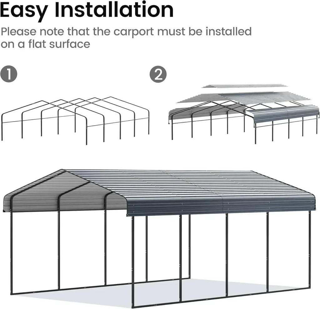 10'x15' Heavy Duty Metal Carport Outdoor Garage Car Shelter Shade with Heavier Frame