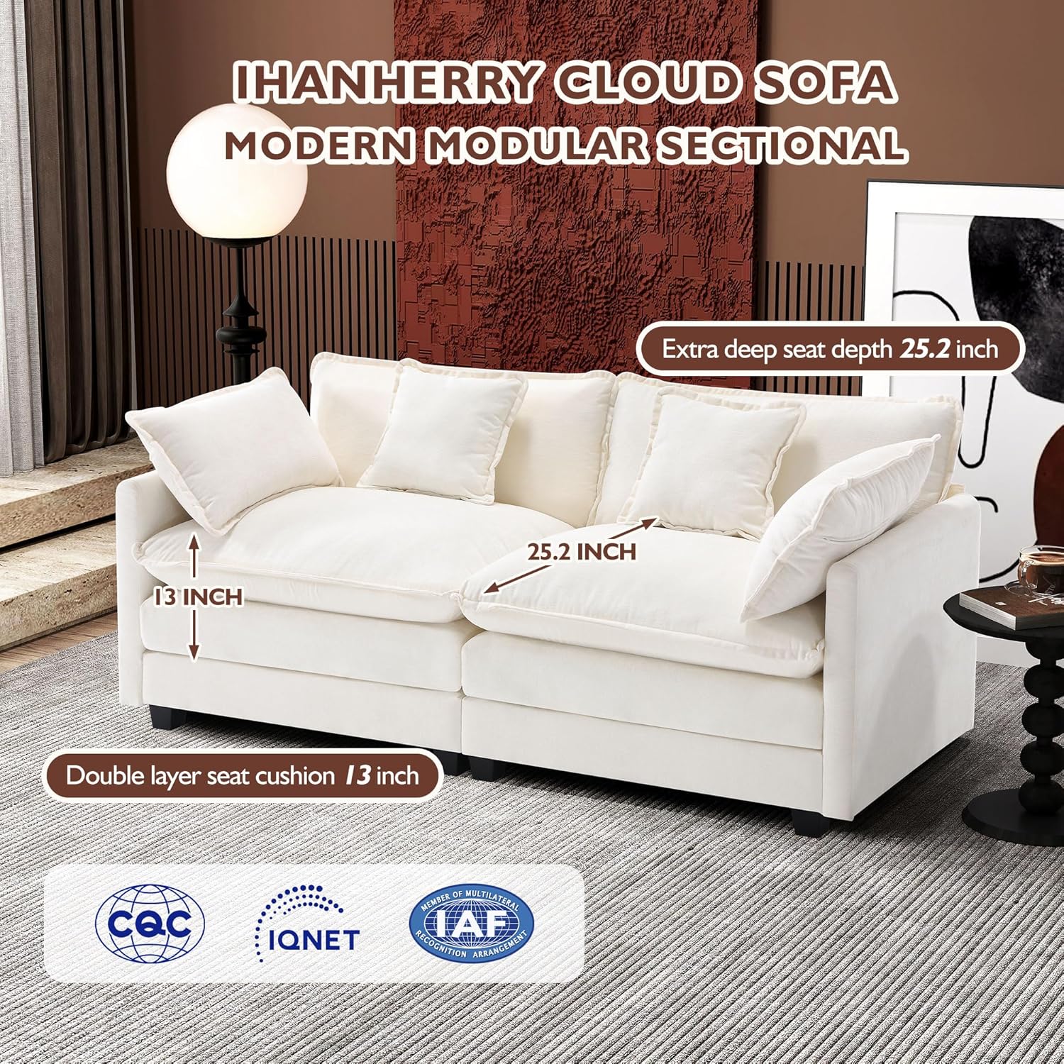 111.4 Inch L Shaped Modern Sofa Modular Cloud Sofa with Ottoman 4 Seater Chenille Deep Seat Sofa