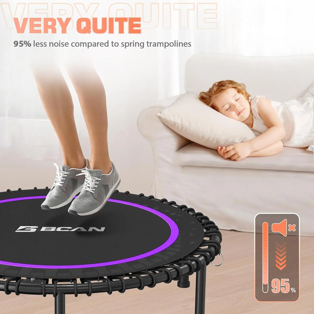BCAN 450/550 LBS Foldable Mini Trampoline, 40/48 Fitness Trampoline with Bungees, U Shape Adjustable Foam Handle, Stable & Quiet Exercise Rebounder for Adults Indoor/Outdoor Workout