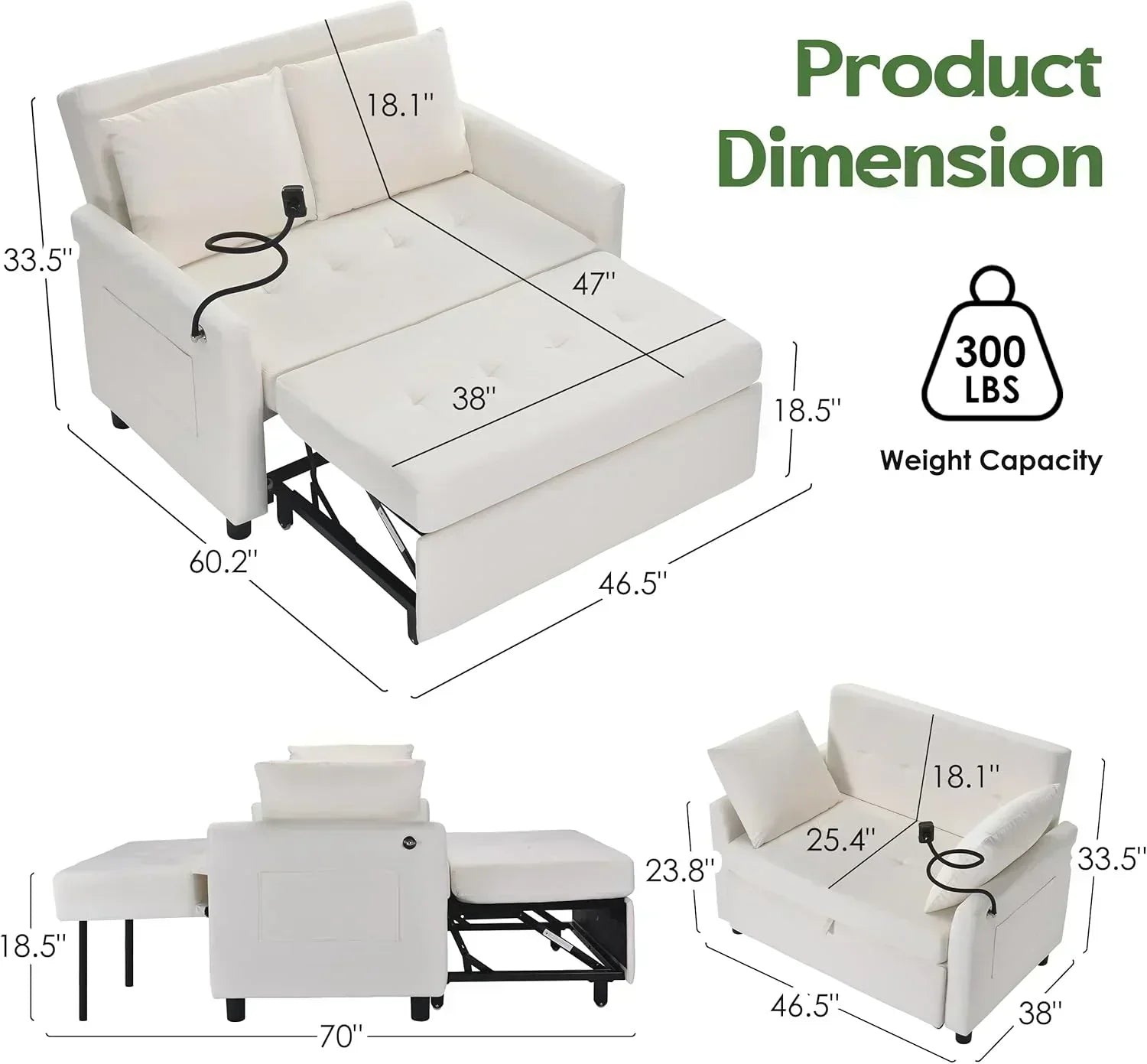 Sleeper Sofa Bed 3 in 1 Convertible Sleeper Couch Bed Pull Out Small Loveseat Sofa