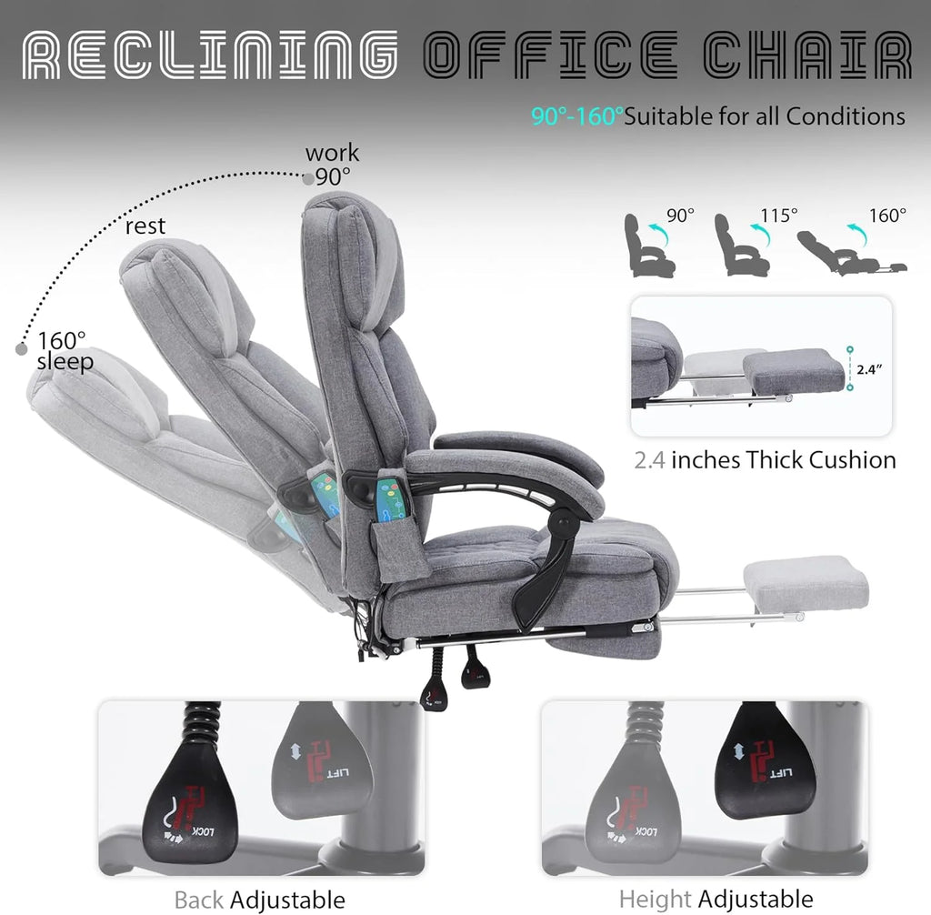 Massage Office Chair with Footrest 6 Point Vibration and Heating Home Executive Office Desk Chair