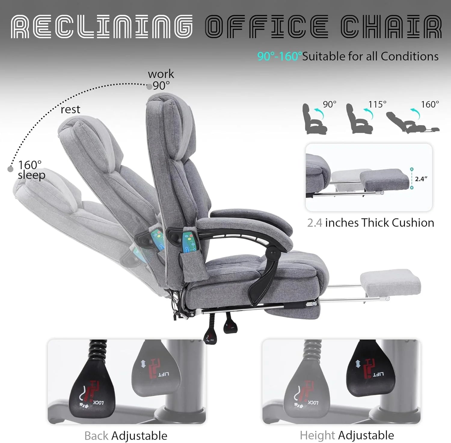Massage Office Chair with Footrest 6 Point Vibration and Heating Home Executive Office Desk Chair