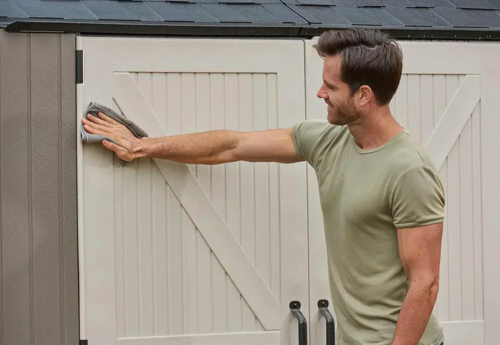 Rubbermaid Resin Outdoor Storage Shed With Floor Weather Resistant Gray Organization for Home