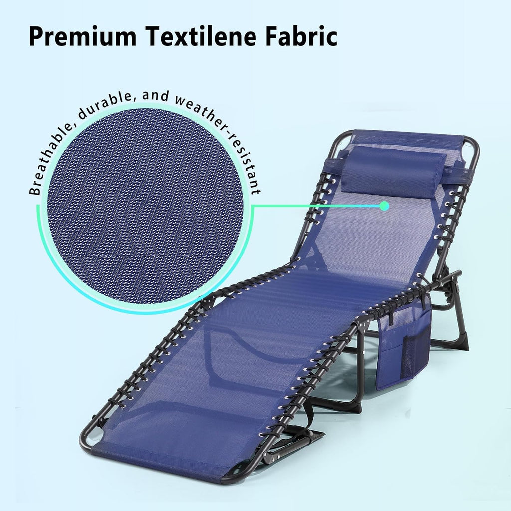 Unovivy Outdoor Chaise Lounge Chairs Portable Folding Pool Lounge Chair with Reclining Back