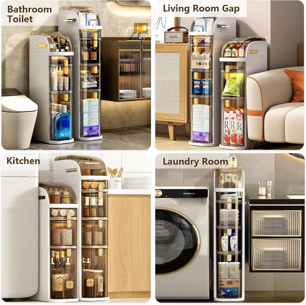 4-Tiers Narrow Bathroom Storage Cabinet 7.1 Slim Bathroom Floor Organizer with Drawers