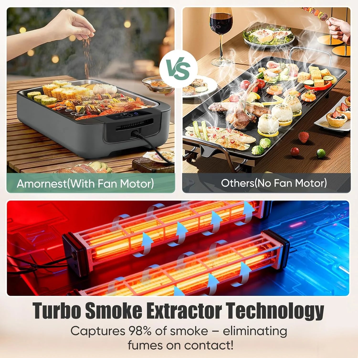 Smokeless Indoor Grill, Electric Indoor Grill for Korean BBQ with Dual-Turbo Smoke Extractor, LED Smart Display & Dual-Zone Nonstick Grill Plates, 6-Level Temp Control, Dishwasher Safe