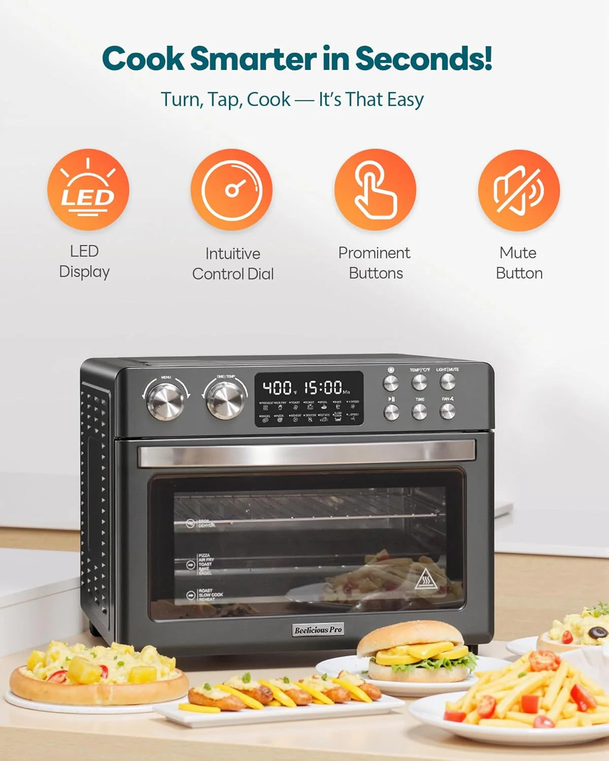 28QT Air Fryer Toaster Oven Combo, Large 12-in-1 Convection Countertop Oven with 3-Layer Cooking, Rotisserie for Chicken, 6 Heating Tubes, Fast Preheat, Fits 11 Pizza, Full Accessories, Sparkle Black