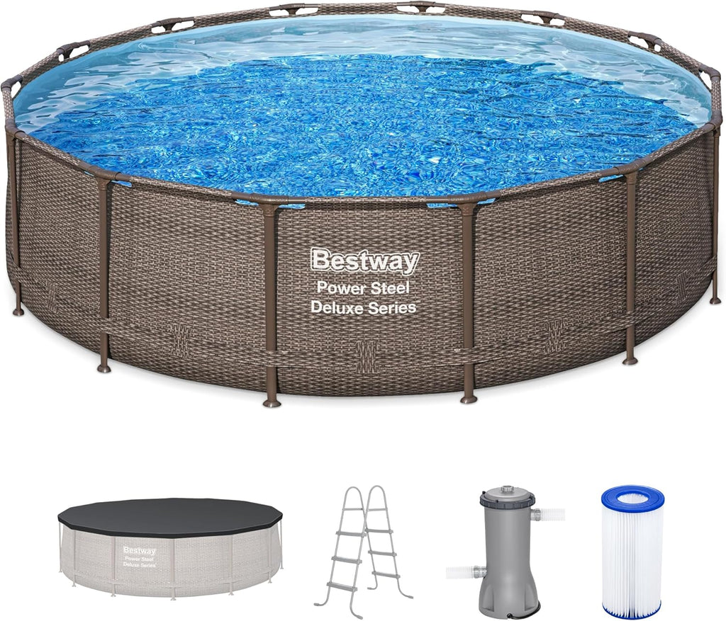 Power Steel Round Above Ground Outdoor Backyard Swimming Pool Set 1,000 GPH Filter Pump