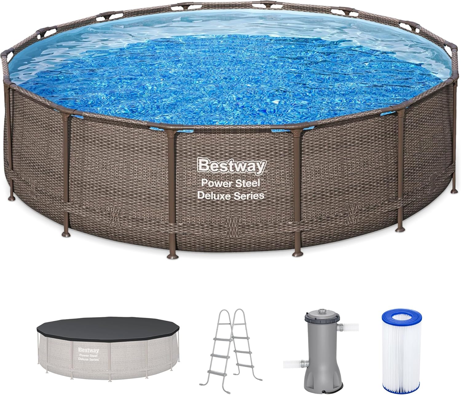 Power Steel Round Above Ground Outdoor Backyard Swimming Pool Set 1,000 GPH Filter Pump