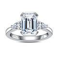 Emerald Cut Moissanite Engagement Ring 3.6cttw(3CT Center Stone) D Color VVS1 925 Sterling Silver 3 Stones Half Bezel Promise Wedding Rings for Women with Certificate