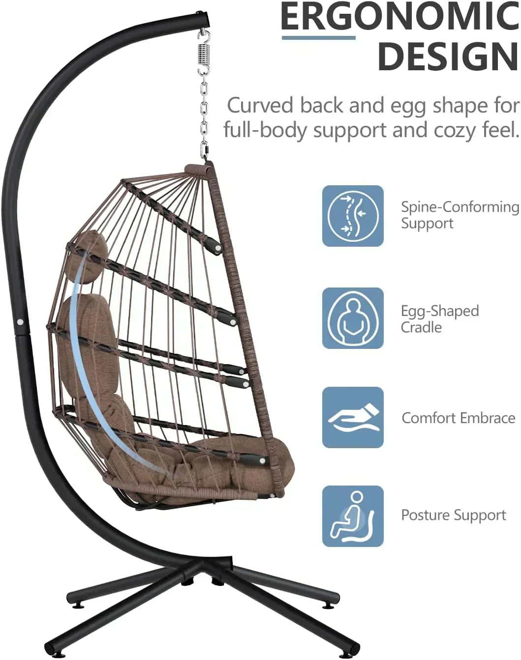 SWITTE Egg Chair Outdoor with Stand Indoor Wicker Hanging Egg Swing Chair with Cushion