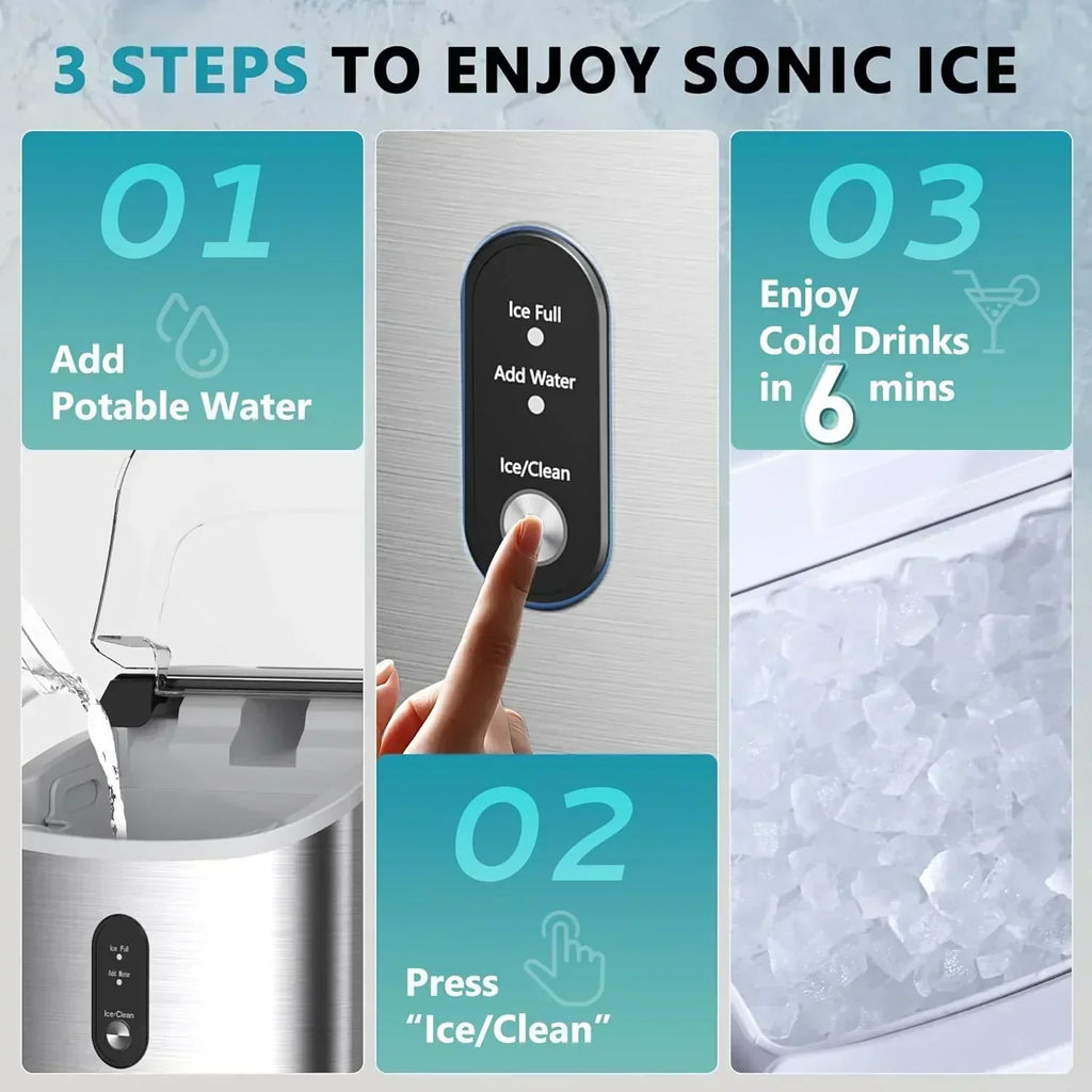 EUHOMY Nugget Ice Maker Countertop with Handle Ready 34lbs Per Day Removable Top Cover