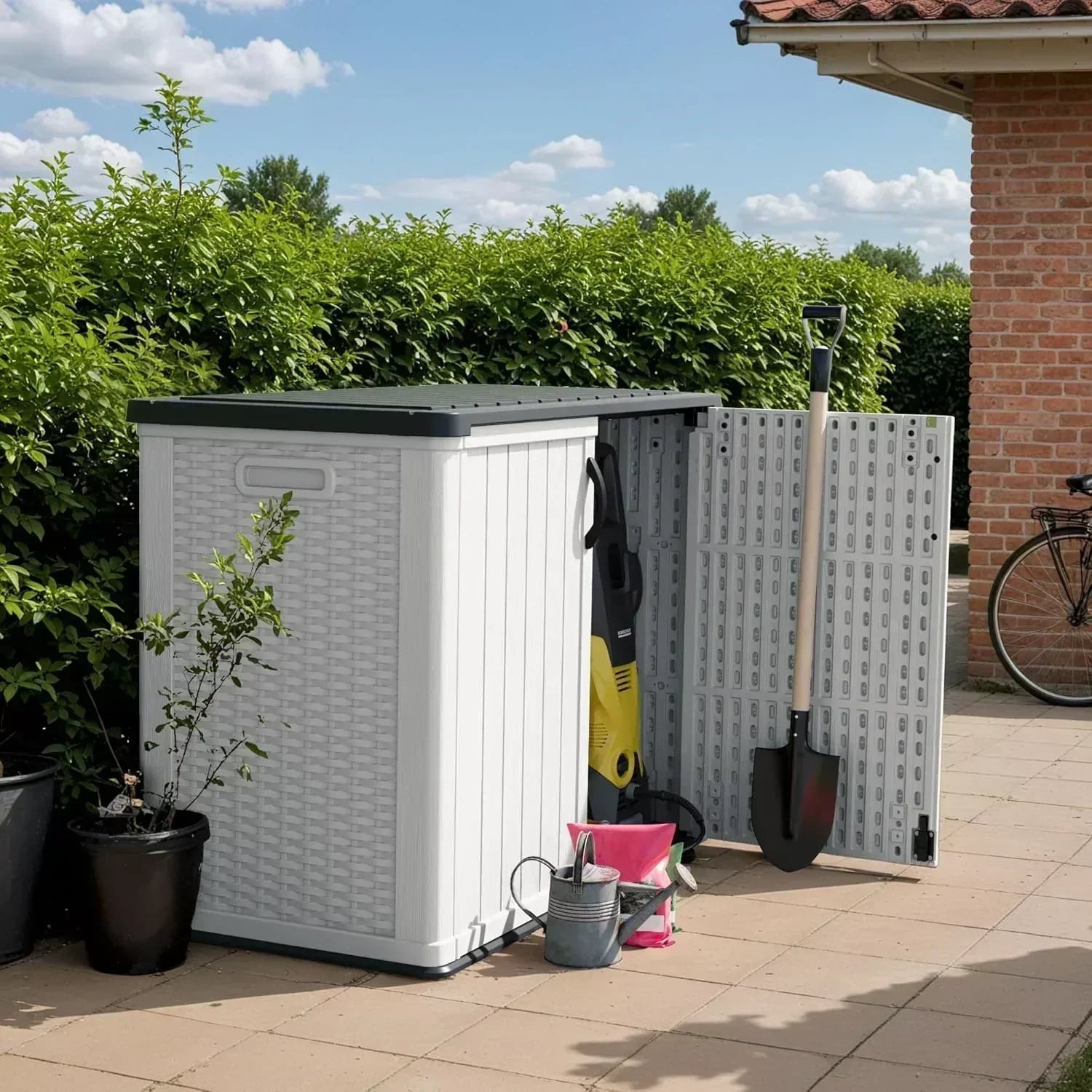 Devoko Outdoor Storage Cabinet 26 Cu Ft with Lockable Doors Horizontal Storage Shed Waterproof