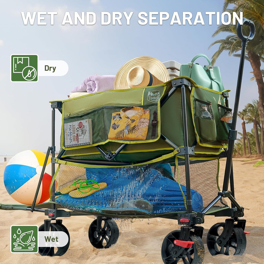 400L Large Capacity Folding Double Decker Cart with Brakes 54 Inch Extra Long Extended Cart