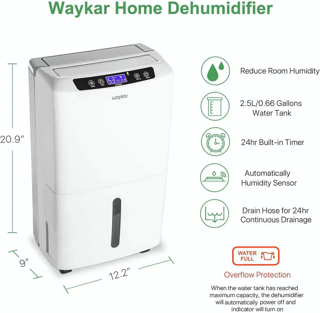 Waykar 2000 Sq Ft Dehumidifier for Home and Basements with Auto or Manual Drainage