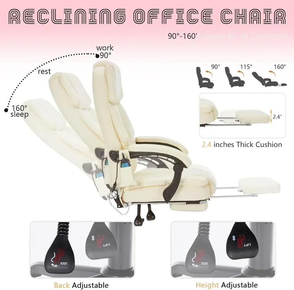 Massage Office Chair with Footrest 6 Point Vibration and Heating Home Office Desk Chair