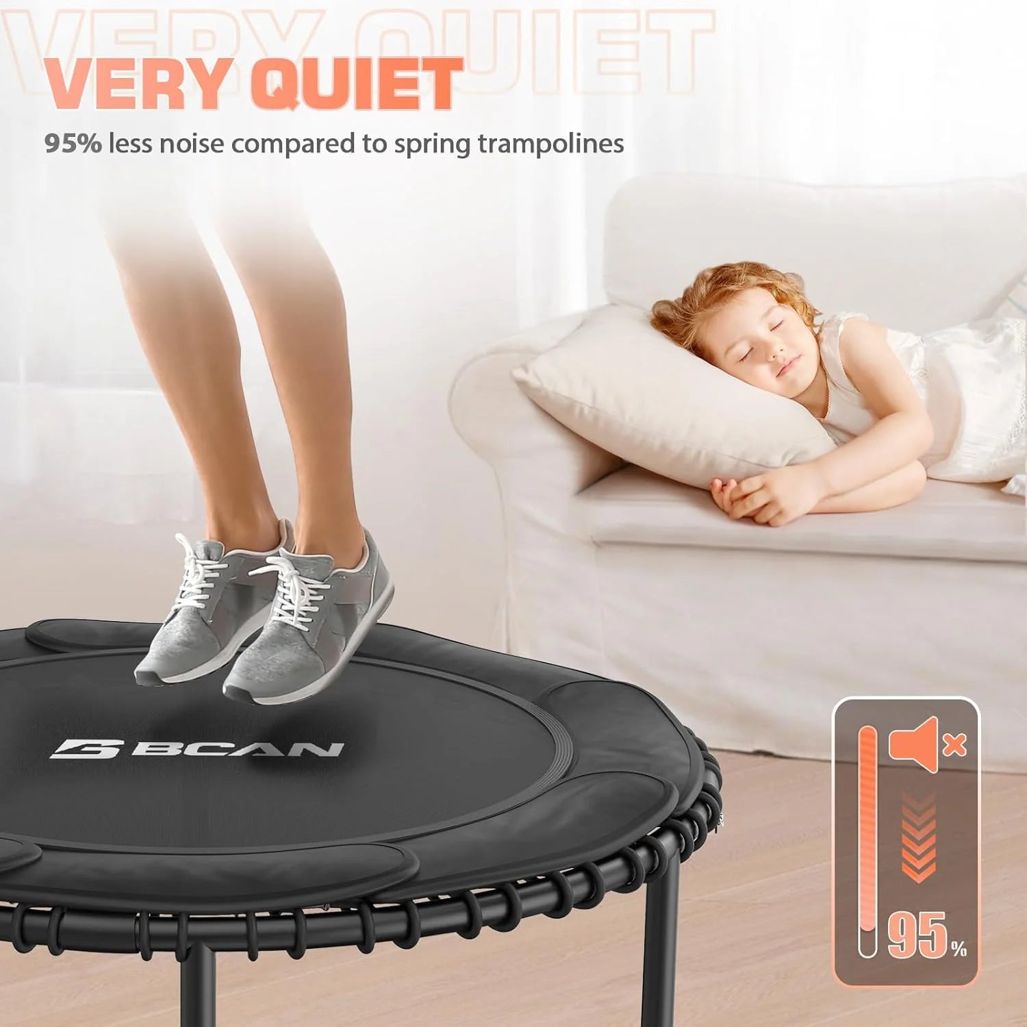 BCAN 450/550 LBS Foldable Mini Trampoline, 40/48 Fitness Trampoline with Bungees, U Shape Adjustable Foam Handle, Stable & Quiet Exercise Rebounder for Adults Indoor/Outdoor Workout